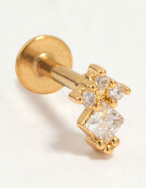 Gold Plated Surgical Steel Cubic Zirconia Micro Cluster Flat Back Stud