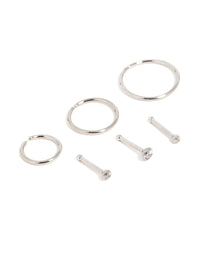 Titanium Cubic Zirconia Classic Nose Studs &  Rings 6-Pack - link has visual effect only