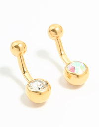 Gold Plated Titanium Cubic Zirconia Simple Belly Bars 2-Pack - link has visual effect only