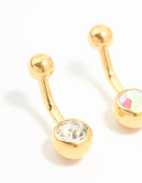 Gold Plated Titanium Cubic Zirconia Simple Belly Bars 2-Pack - link has visual effect only