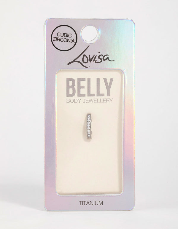 Titanium Cubic Zirconia Curved Ring Belly Ring