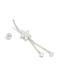 Surgical Steel Cubic Zirconia Flower Chain Belly Bar - link has visual effect only