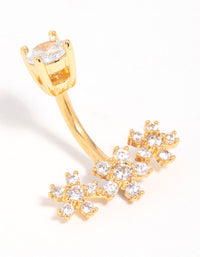Surgical Steel Cubic Zirconia Triple Flower Belly Bar - link has visual effect only