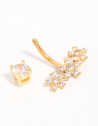 Surgical Steel Cubic Zirconia Triple Flower Belly Bar - link has visual effect only
