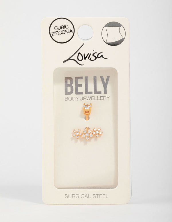 Surgical Steel Cubic Zirconia Triple Flower Belly Bar