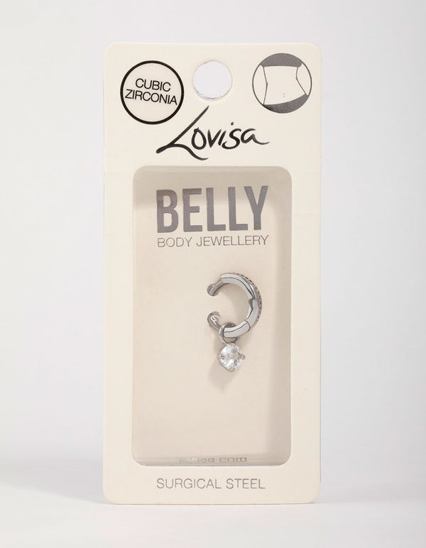 Surgical Steel Cubic Zirconia Drop Belly Ring