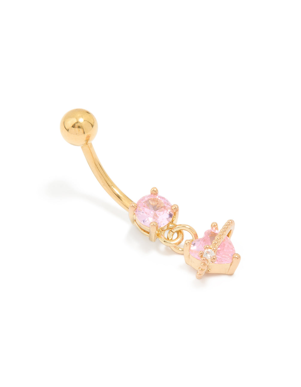 Gold Plated Surgical Steel Pink Cubic Zirconia Planet Belly Bar
