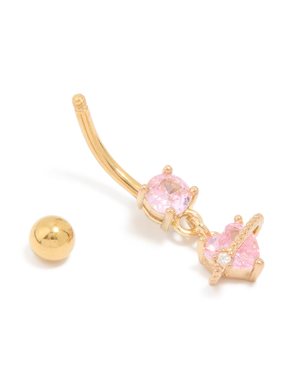 Gold Plated Surgical Steel Pink Cubic Zirconia Planet Belly Bar
