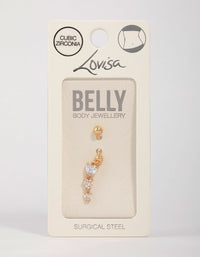 Gold Plated Surgical Steel Cubic Zirconia Triple Heart Belly Bar - link has visual effect only