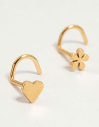 Gold Plated Surgical Steel Bow, Heart & Flower Nose Stud 3-Pack - link has visual effect only