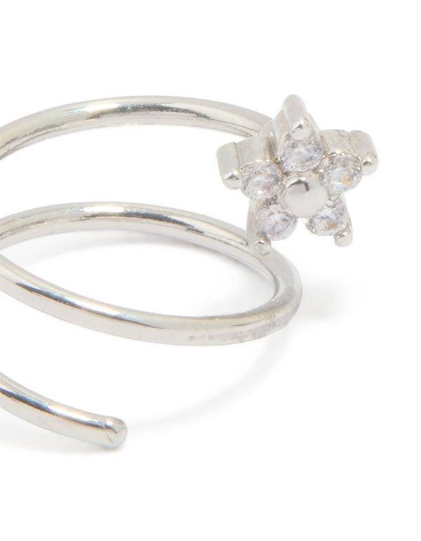 Surgical Steel Cubic Zirconia Flower Twist Nose Ring