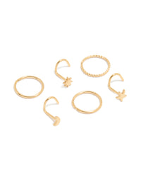Gold Plated Surgical Steel Star & Moon Nose Piercings 6-Pack - link has visual effect only