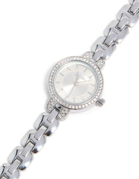 Silver Diamante Small Round Strap Watch - link has visual effect only