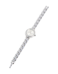 Silver Diamante Small Round Strap Watch - link has visual effect only