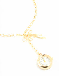 Gold Watch & Bow Charm Necklace - link has visual effect only