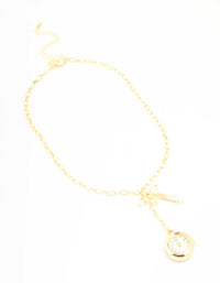 Gold Watch & Bow Charm Necklace - link has visual effect only