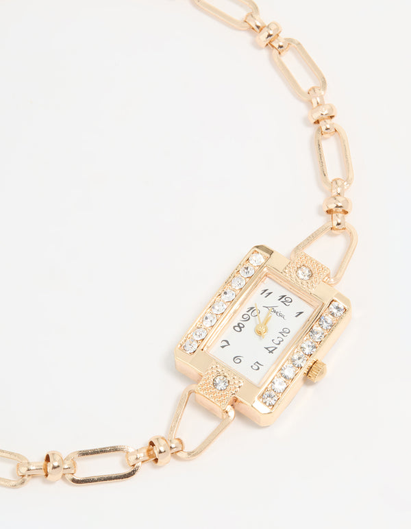 Gold Diamante Rectangle Watch Choker Necklace