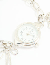 Silver Watch & Bow Charm Bracelet - link has visual effect only