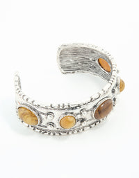 Antique Silver Rustic Stone Cuff Bangle - link has visual effect only