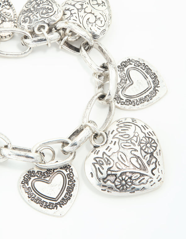 Asymmetrical Silver Chunky Heart Charm Bracelet