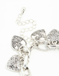 Asymmetrical Silver Chunky Heart Charm Bracelet - link has visual effect only