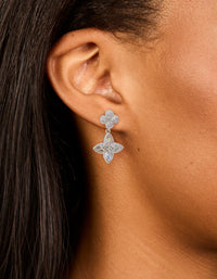 Silver Cubic Zirconia Double Flower Drop Earrings - link has visual effect only