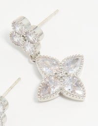 Silver Cubic Zirconia Double Flower Drop Earrings - link has visual effect only