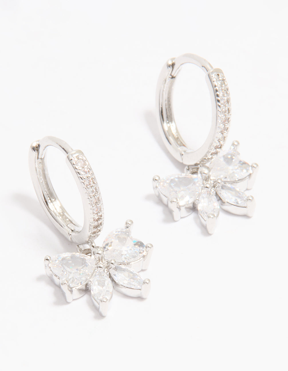 Silver Cubic Zirconia Butterfly Huggie Earrings