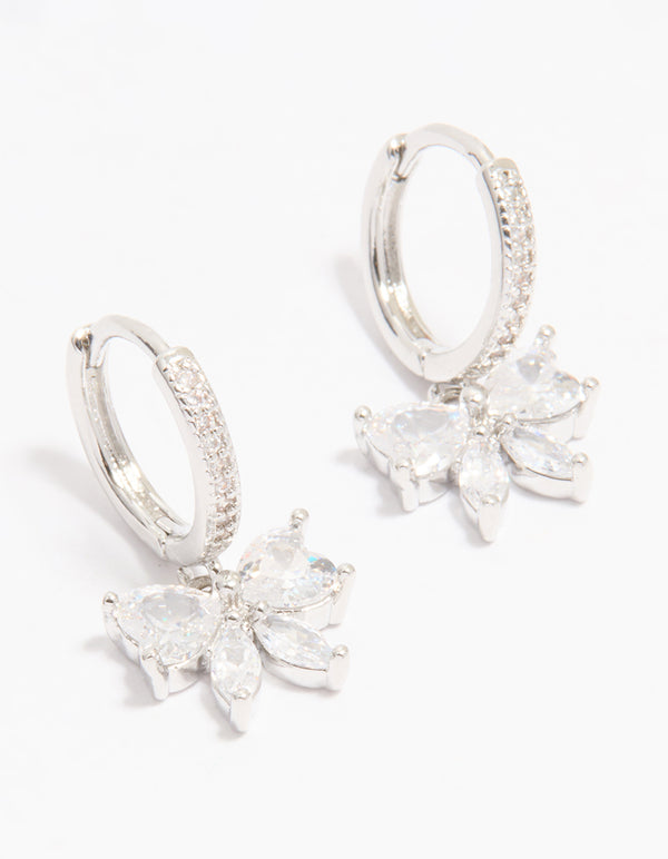 Silver Cubic Zirconia Butterfly Huggie Earrings