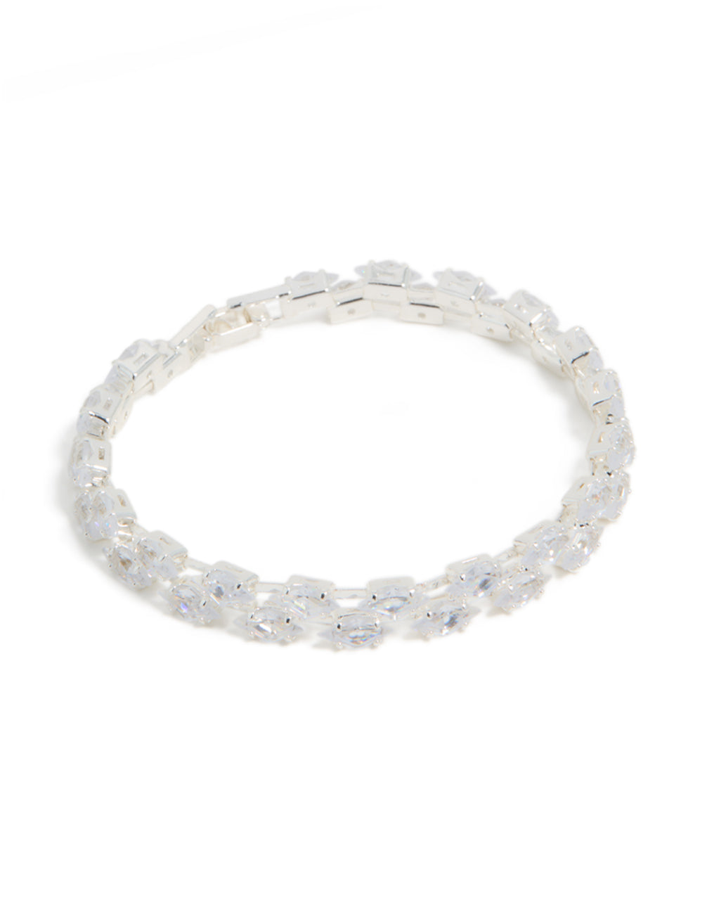 Silver Cubic Zirconia Navette Tennis Bracelet