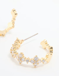 Gold Plated Cubic Zirconia Flower Large Round Hoop Earrings - link has visual effect only