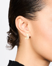 Gold Plated Cubic Zirconia Baguette Small Hoop Earrings - link has visual effect only