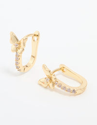 Gold Plated Cubic Zirconia Mini Butterfly Huggie Earrings - link has visual effect only