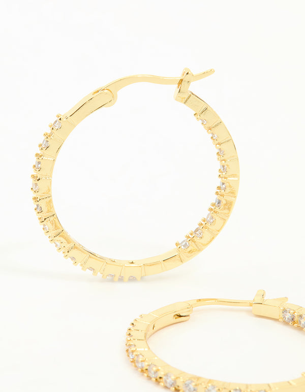 Gold Plated Cubic Zirconia Skinny Large Hoop Earrings
