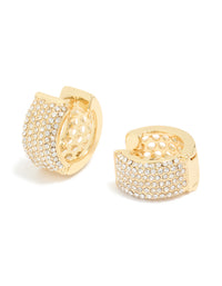 Gold Plated Diamante Pave Medium Huggie Earrings - link has visual effect only