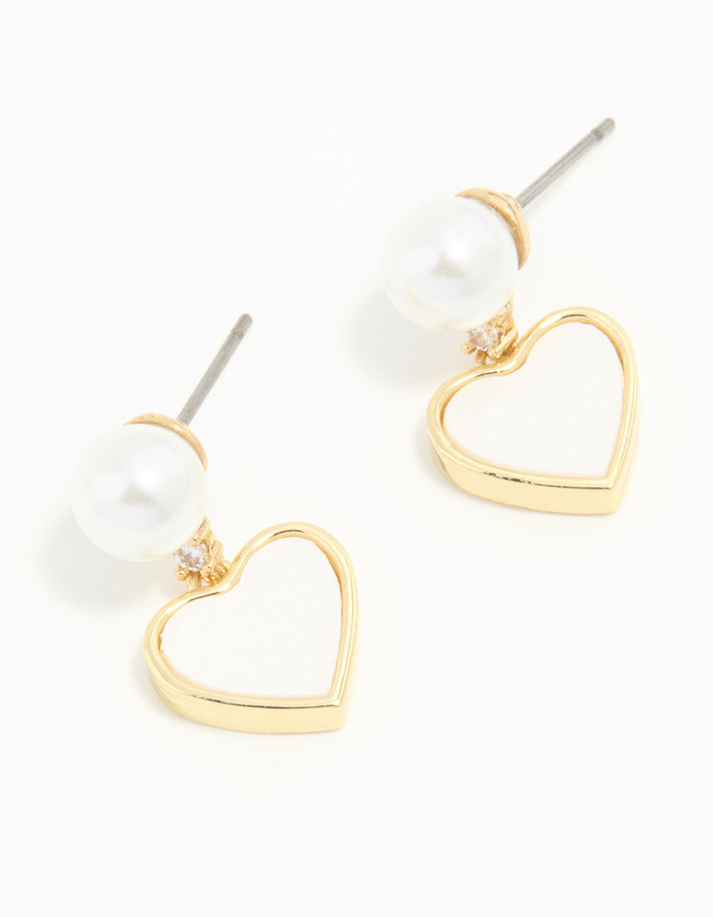 Gold Plated Pearl Catseye Heart Drop Earrings