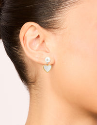 Gold Plated Pearl Catseye Heart Drop Earrings - link has visual effect only