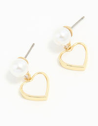 Gold Plated Pearl Catseye Heart Drop Earrings - link has visual effect only