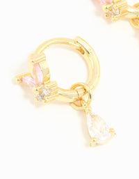 Gold Plated Pink Cubic Zirconia Butterfly Drop Huggie Earrings - link has visual effect only
