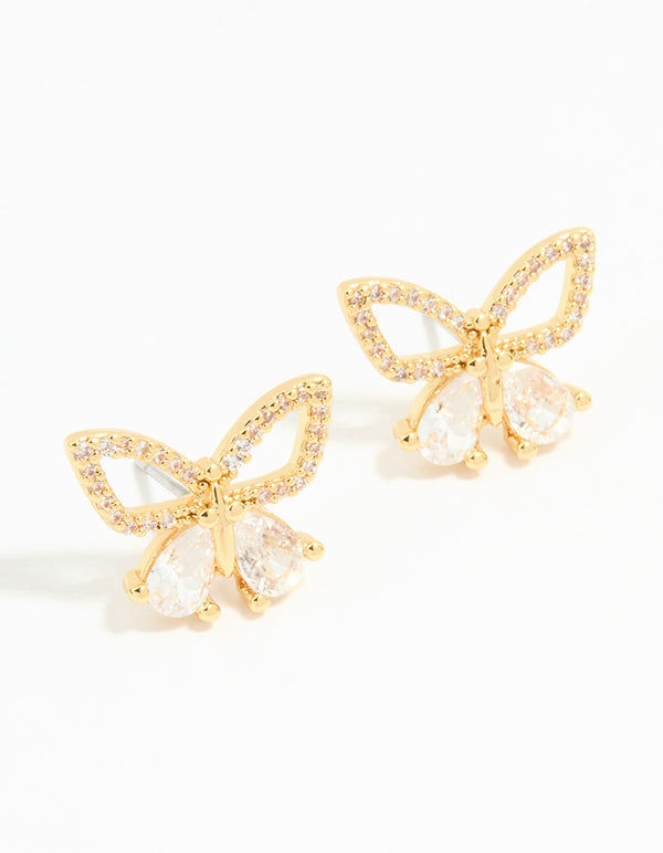 Gold Plated Cubic Zirconia Butterfly Stud Earrings