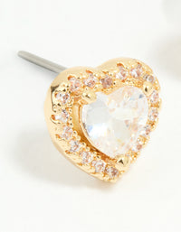 Gold Plated Cubic Zirconia Halo Heart Stud Earrings - link has visual effect only