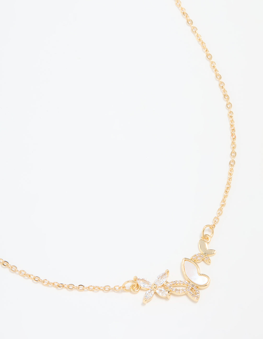 Gold Plated Cubic Zirconia Butterfly Pendant Necklace