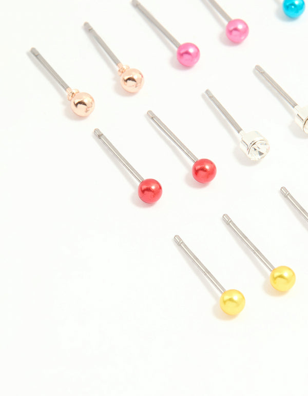 Silver Multicoloured Micro Stud Earrings 12-Pack