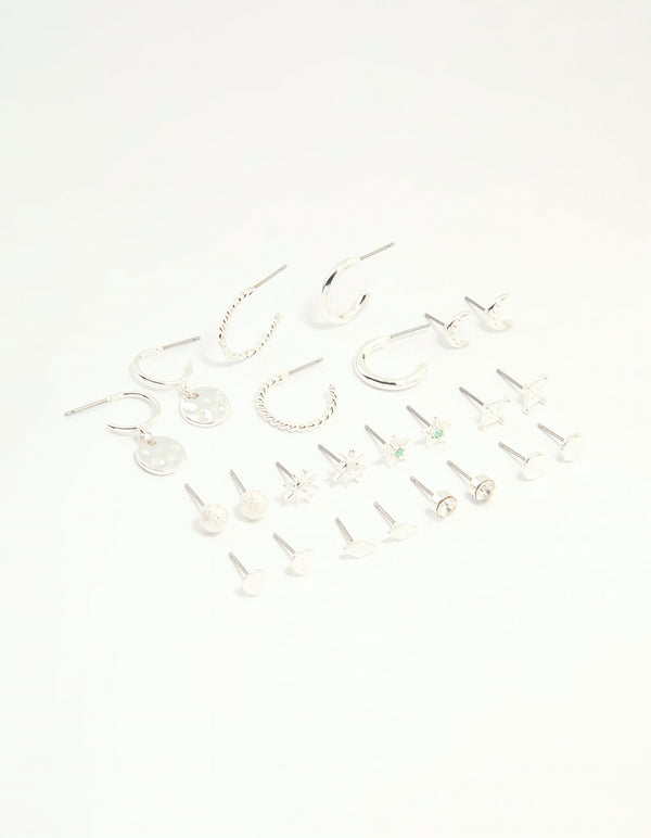 Silver Celestial Hoop & Stud Earrings 12-Pack