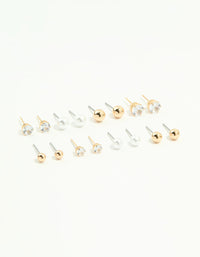 Gold Mixed Basic Stud Earrings 8-Pack - link has visual effect only