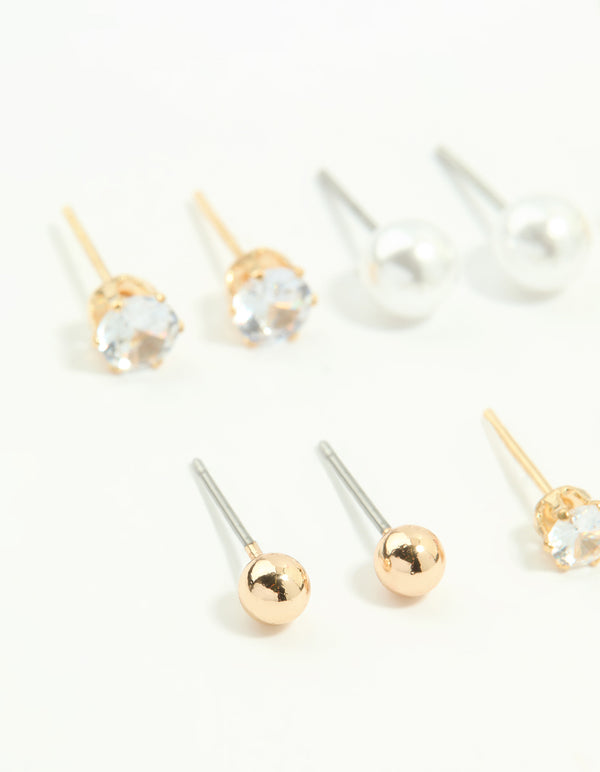 Gold Mixed Basic Stud Earrings 8-Pack