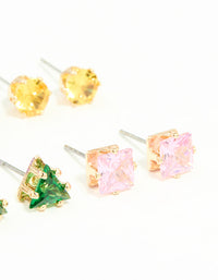 Gold Multicoloured Diamante Mixed Shape Stud Earrings 8-Pack - link has visual effect only