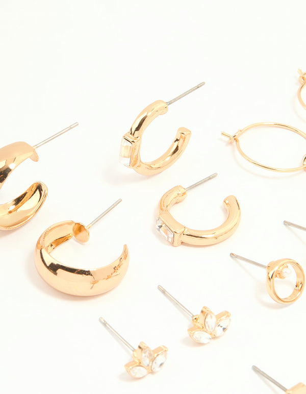 Gold Hoop & Stud Earrings 12-Pack