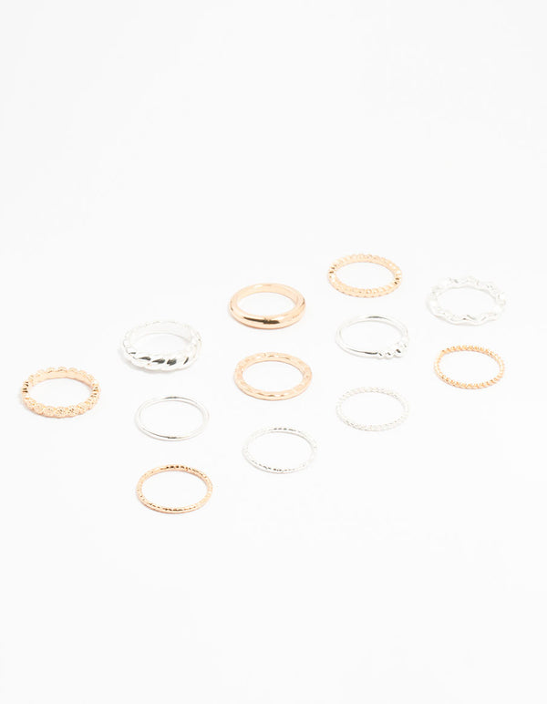 Mixed Metal Textured Spiral Stacking Rings 12-Pack