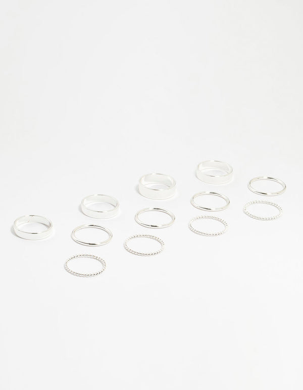 Silver Thick Simple Stacking Rings 12-Pack